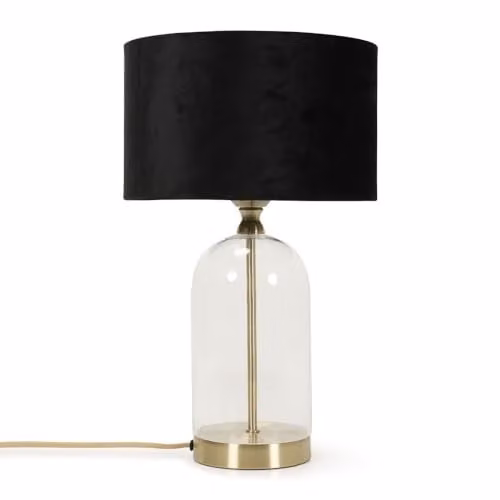 ValueLights Glass and Gold Metal Table Lamp with Black Velvet Lampshade and Warm White LED Bulb