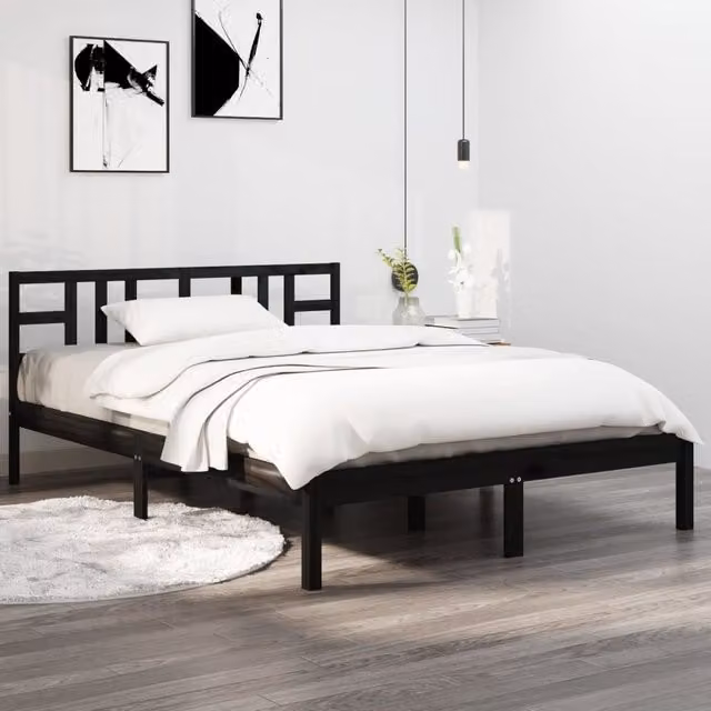 Berkfield Home Black Solid Pine Wood Bed Frame W/D/H: 200 x 200 cm