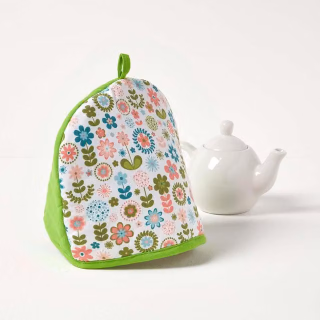 Homescapes Retro Flower Design Double Tea Cosy and Teapot Warmer in Green and Multicolour