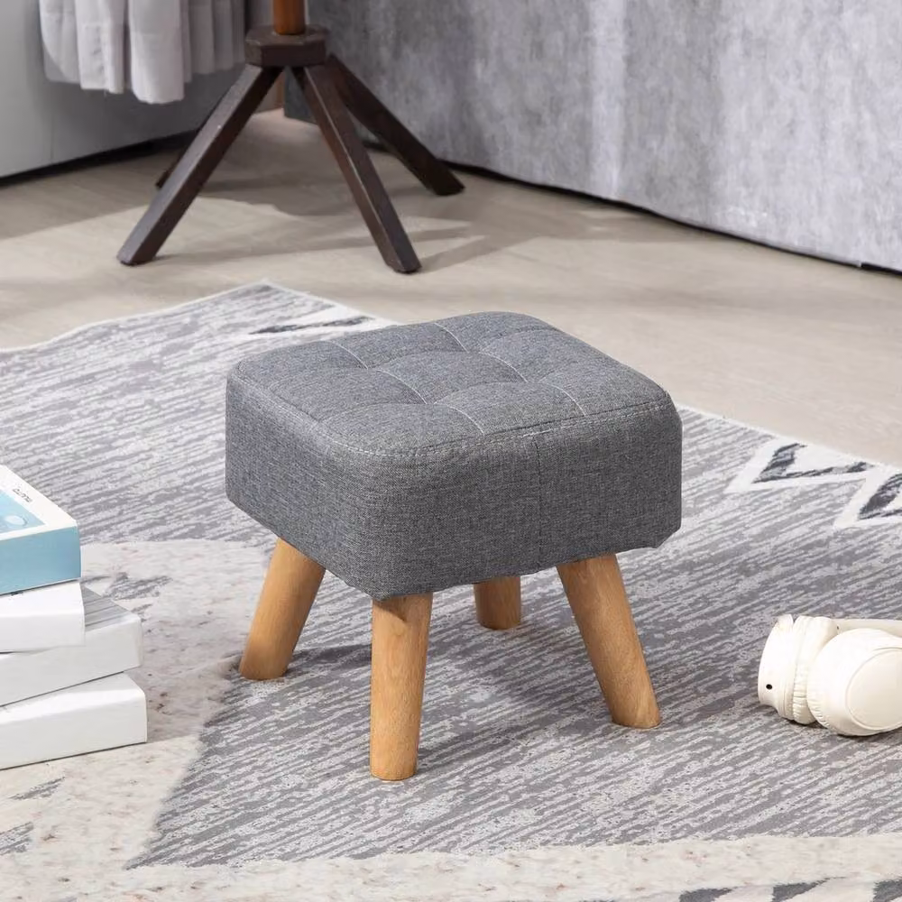 VOGREX Modern Fabric Footstool in Grey with Wood Frame – 3