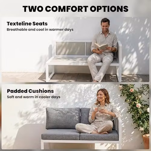 Outsunny 6 Seater White Metal Garden Furniture Set with L-Shape Corner Sofa, 2 Seater Sofa, and Coffee Table, W/D/H: 120 x 60 x 62.5 cm – 4