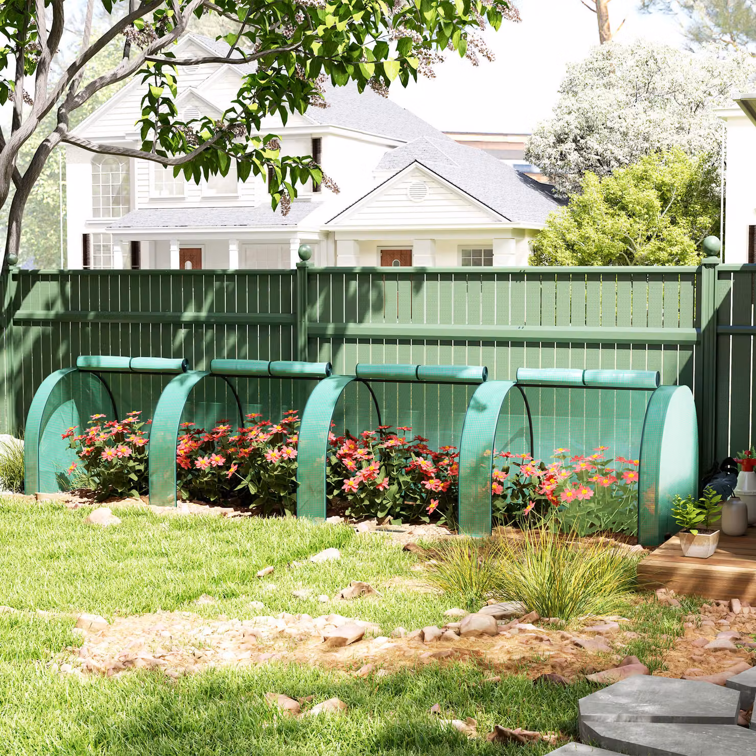 Outsunny Mini Greenhouse with Zipped Doors and Steel Frame, Green, W: 395 cm, D: 100 cm, H: 80 cm – 2