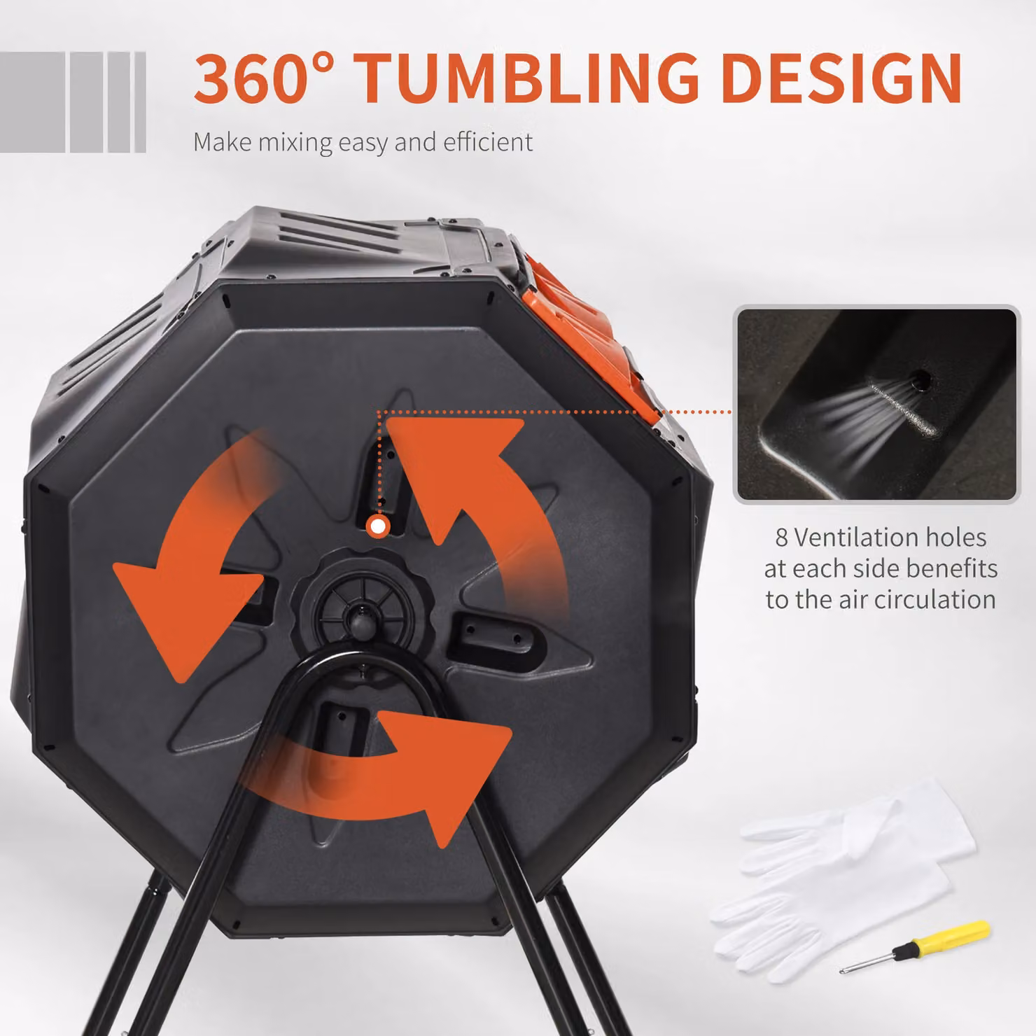 OUTSUNNY Dual Chamber Outdoor Tumbling Compost Bin, 160L, Orange – 4