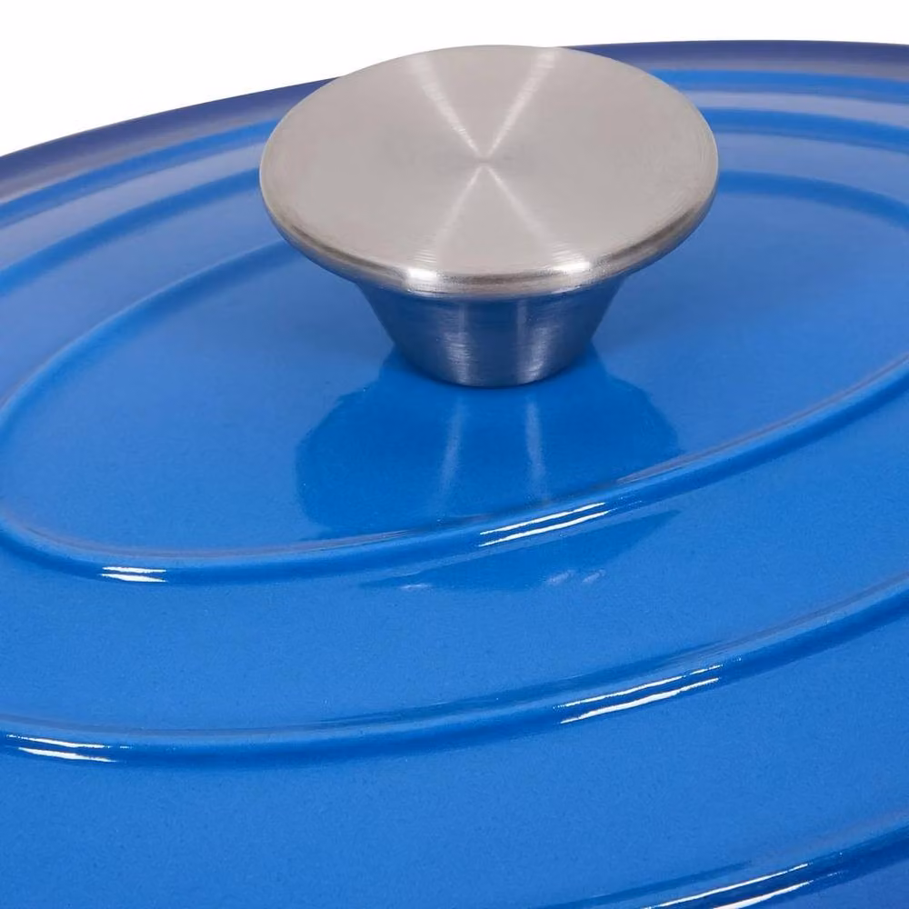 PAWNORA Blue Enamel Cast Iron Oval Dutch Oven with Glass Lid Casserole Stockpot – 3