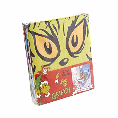 Coco Moon The Grinch Christmas Sleigh Reversible Single Duvet Cover and Pillowcase Set in Blue and Green, W/D/H: 135 x 200 cm – 2