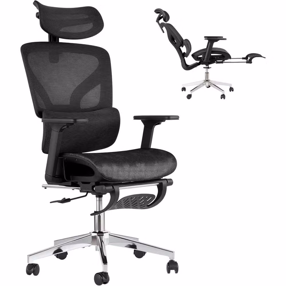 VOGREX Black Ergonomic Fabric Office Chair with Headrest and Armrests – 4