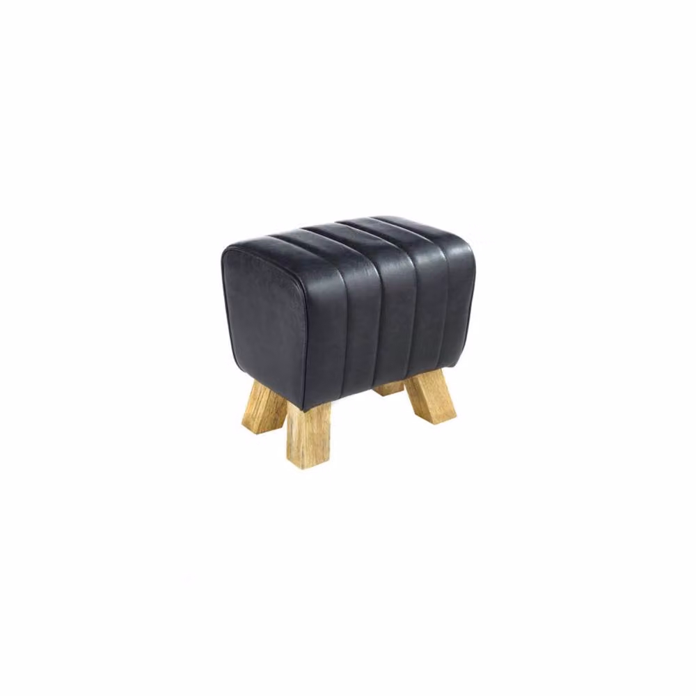 Elm Home And Garden Black Genuine Leather Rectangular Footstool Pouffe W/D/H: 42 x 40 x 33 cm – 2