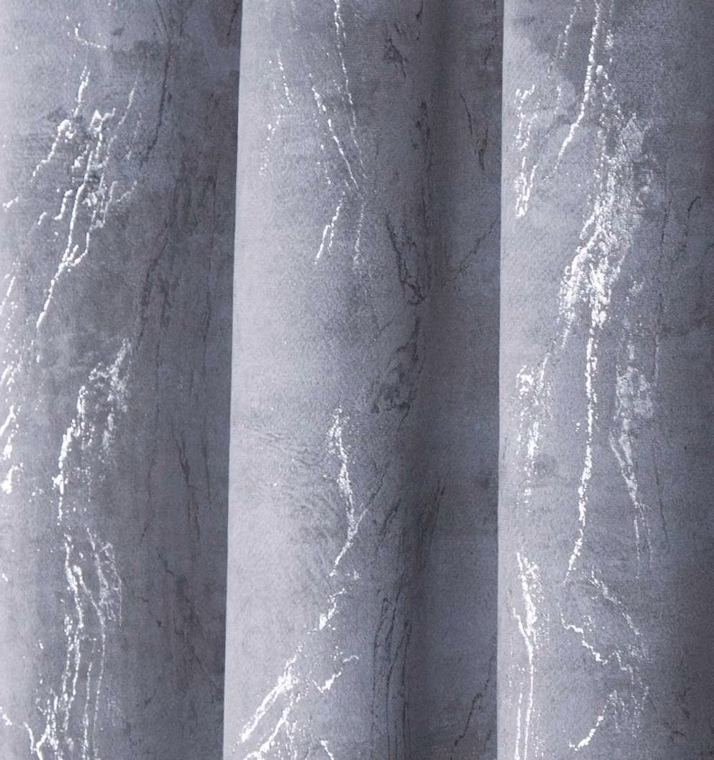 Smart Living Marble Effect Velvet Eyelet Curtains, Thermal Blackout, 2 Grey Panels, Width: 117 cm, Drop: 137 cm – 4