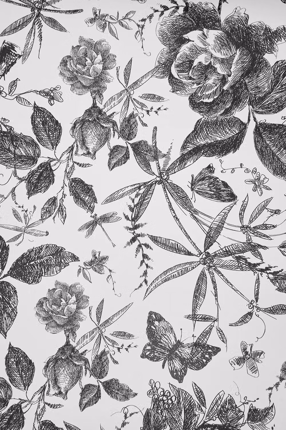 Living and Home Black and White Rose and Butterfly Self-Adhesive Vinyl Wallpaper with Classic European Countryside Line Art Design – 3