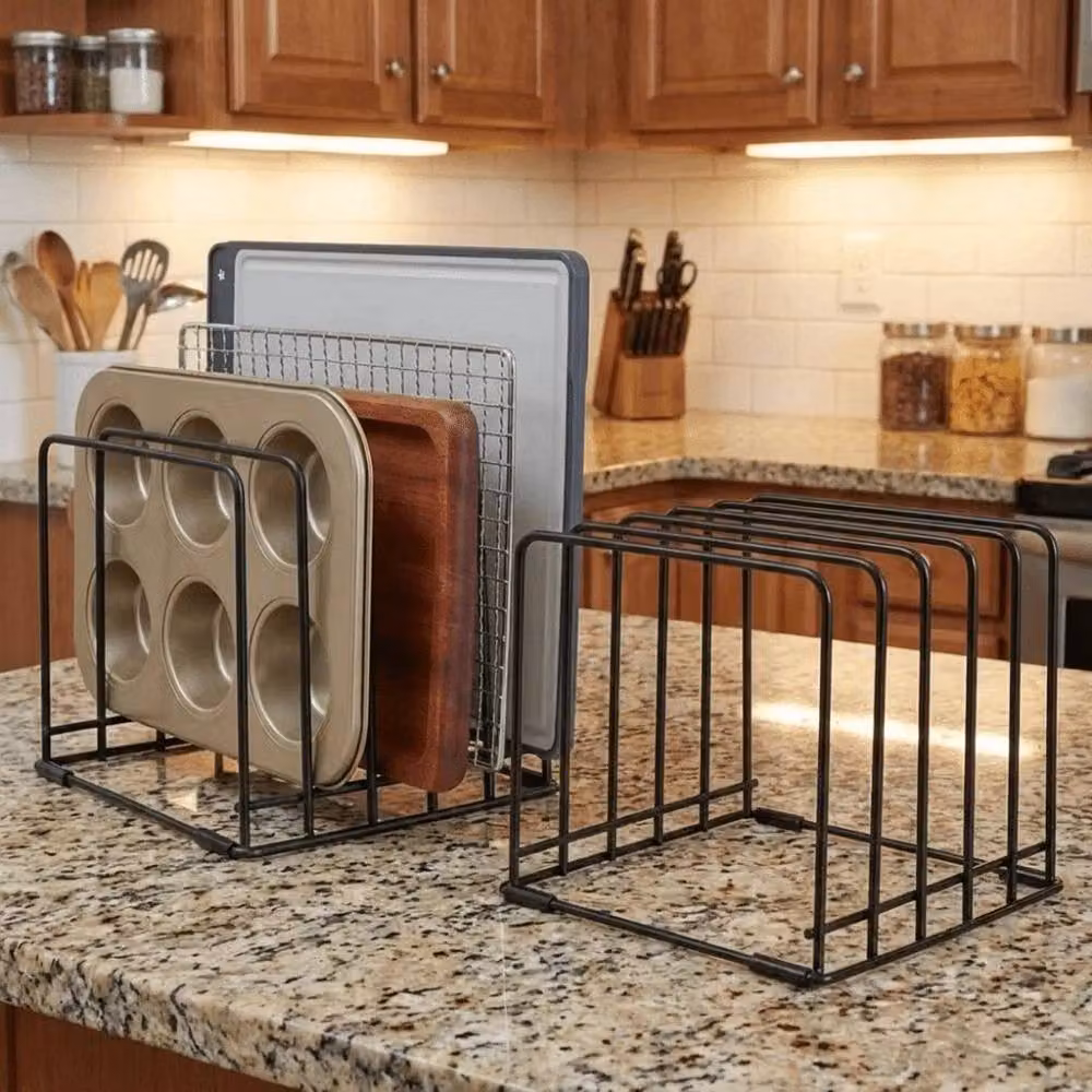 KORVIXA Black Metal Space Saving Pan Storage Rack – 3