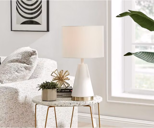 FurnitureboxUK ZOE Art Deco Table Lamp with Bulb in White and Gold/Brass