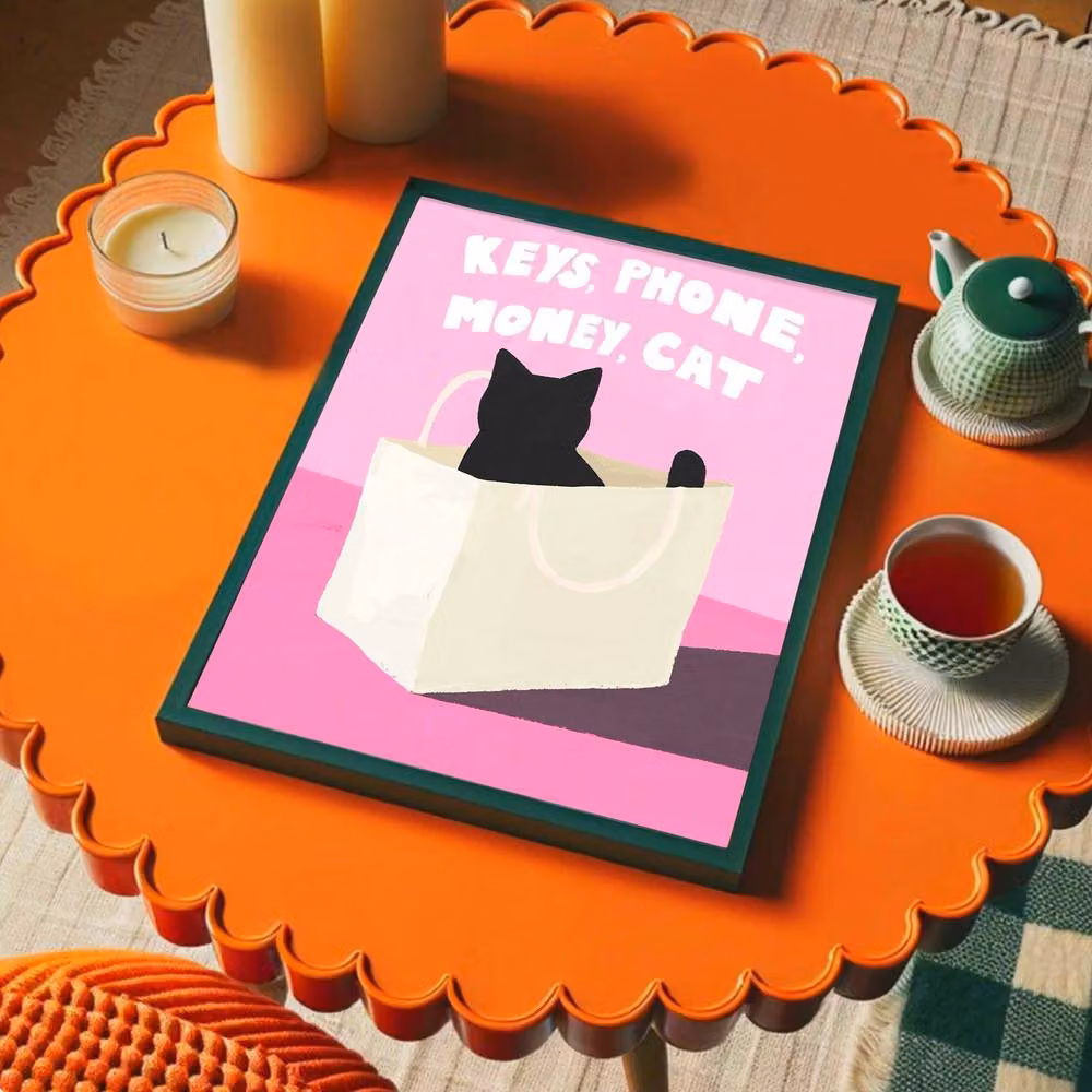 The Paper Tail Keys & Cat Wall Illustration, Multicolour, W: 14.8 cm, H: 21.0 cm – 2