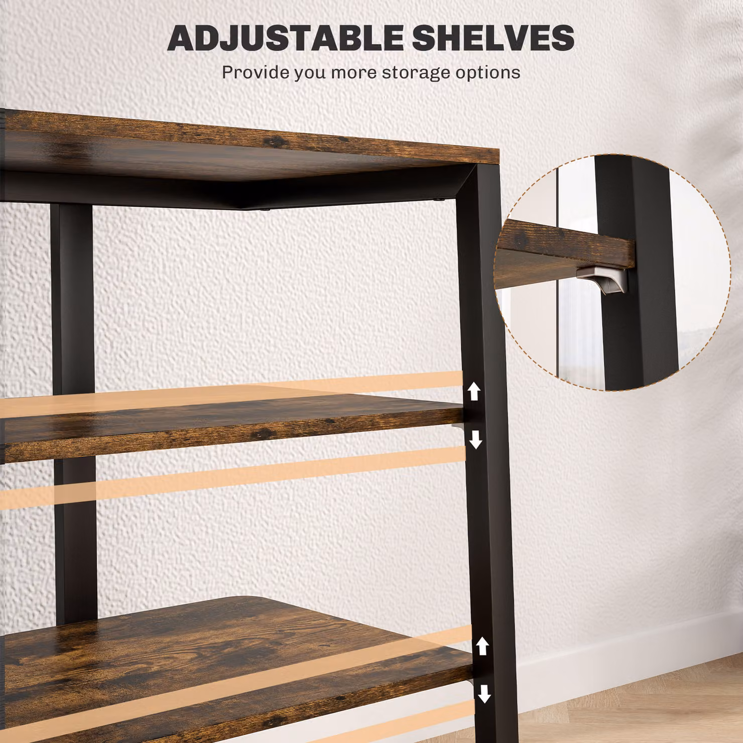 HOMCOM HiFi Stand with Four Adjustable Storage Shelves in Rustic Brown – 5