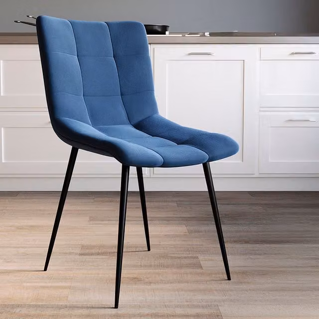 Vida Designs Set of 4 Richton Blue Velvet Dining Chairs with Metal Frame