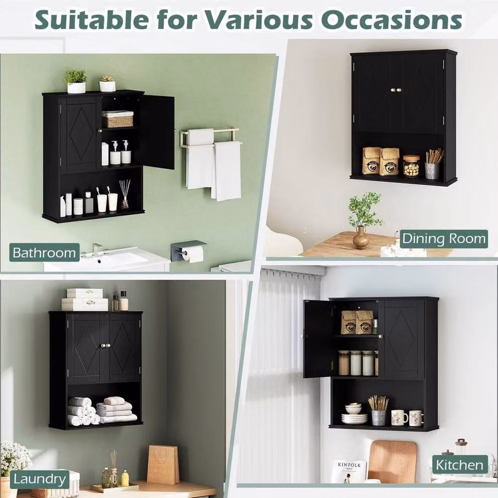 Kelvenix Matt Black 2-Door Wall Mounted Bathroom and Kitchen Cabinet with Internal Shelves – 5