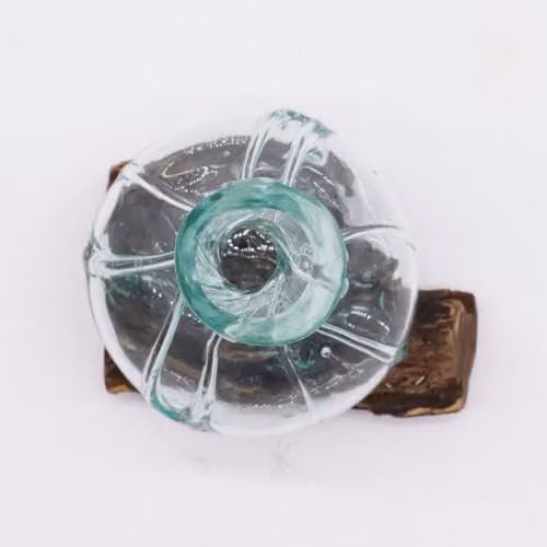 Serenityy Molten Glass Mini Decanter in Transparent with Reclaimed Gamal Wood Base, Height: 24 cm – 2