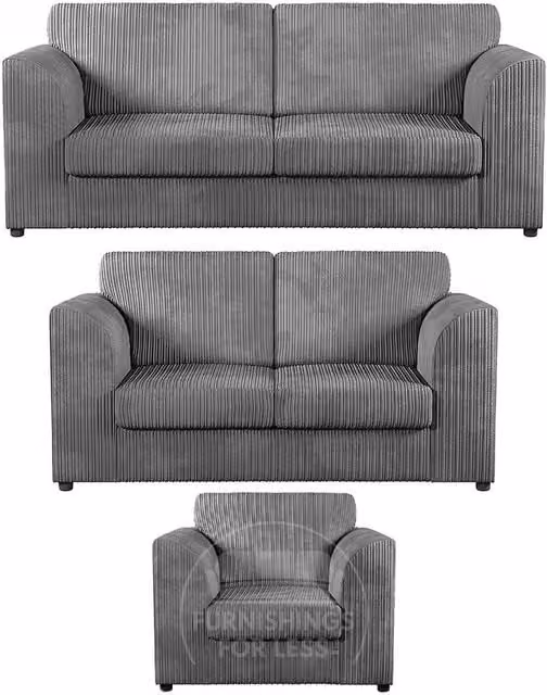 Furnishings For Less UK Luxor 3 Piece Fabric Sofa Suite in Grey Jumbo Cord