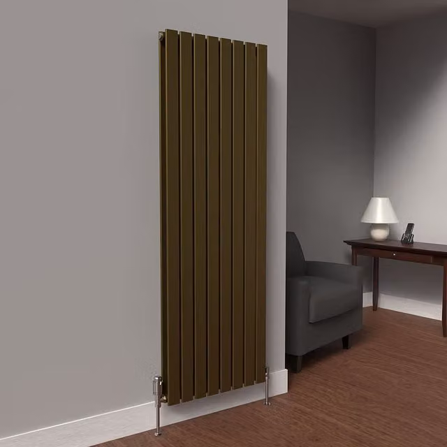 Lux Heat Double Flat Vertical Radiator in Antique Brass, H: 160 cm x W: 56 cm