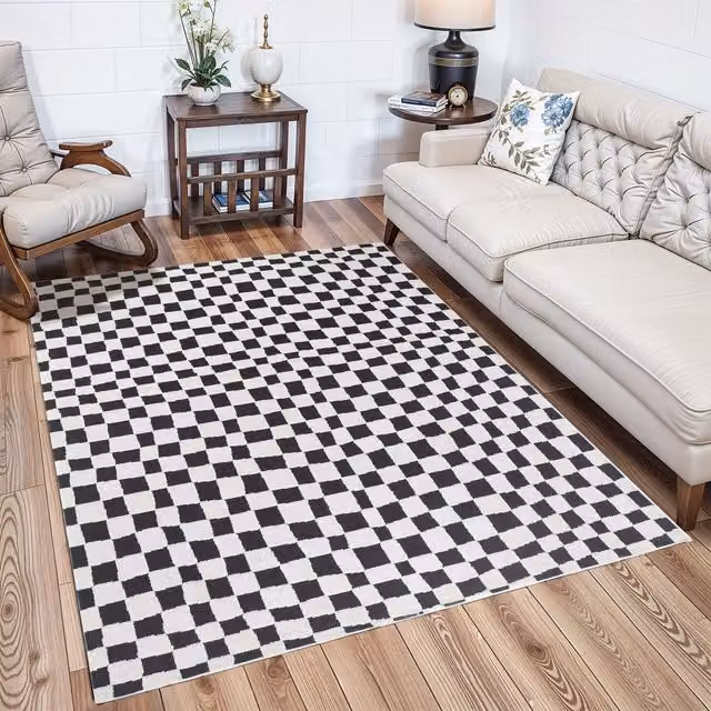 Livabliss Freud Modern Checkerboard High Pile Living and Dining Room Rug in Black and Brown, W: 120 cm, L: 170 cm