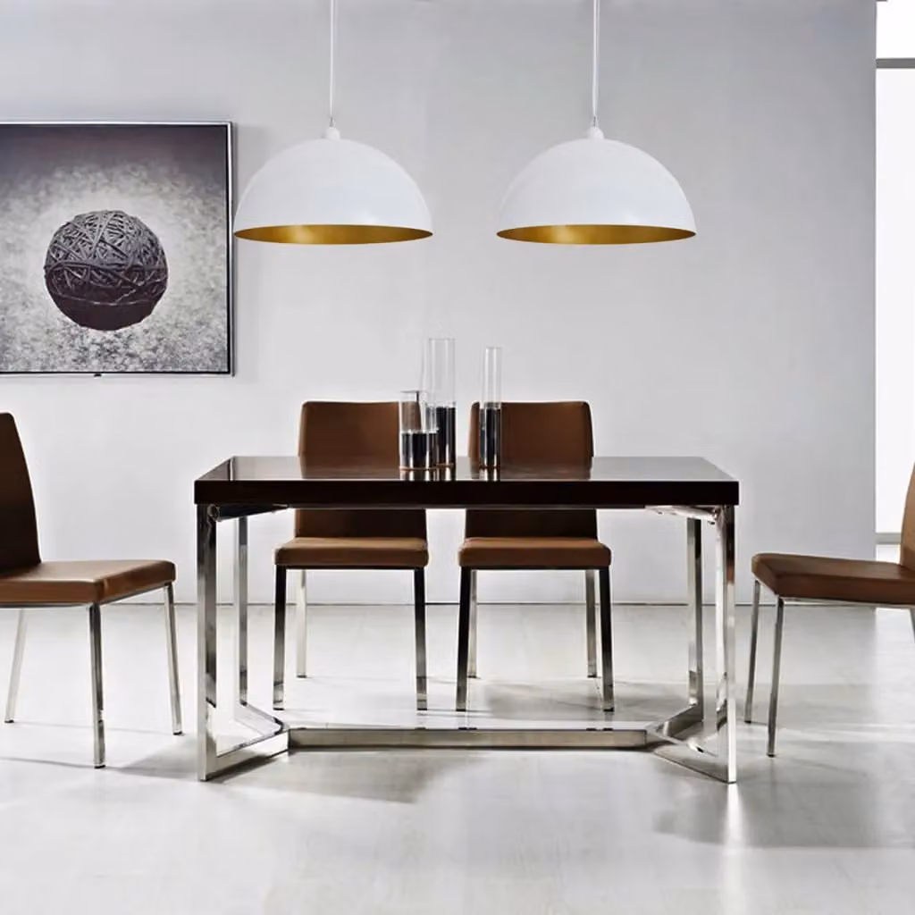Berkfield Home Set of 2 White Modern Metal Dome Ceiling Lamps, Height-Adjustable Suspended Downlights with E27 Fitting – 3