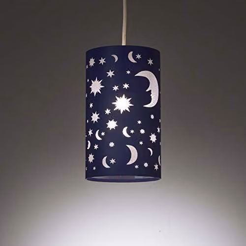 K Living Moon and Stars Cylinder Ceiling Light Shade in Blue and White