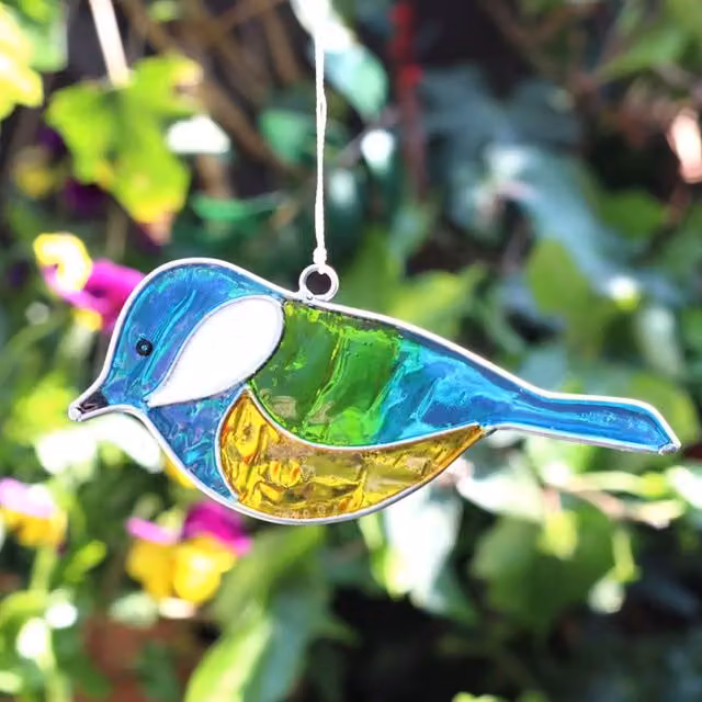KDMK Multicolour Glass Blue Tit Bird Hanging Suncatcher Pendant