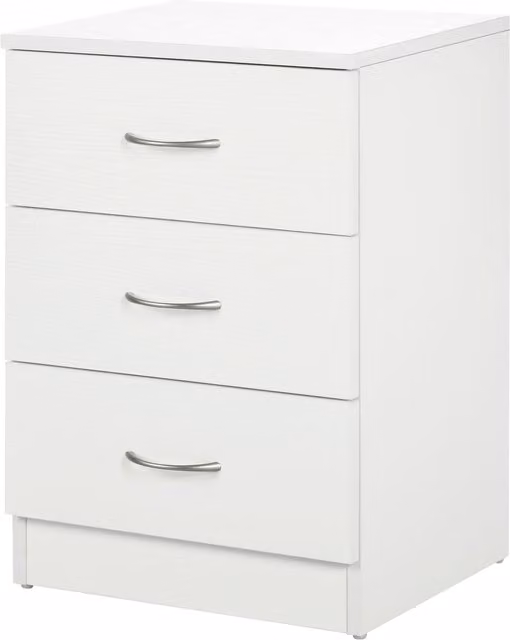 HOMCOM Modern White Bedside Table with 3 Drawers and Glass Details