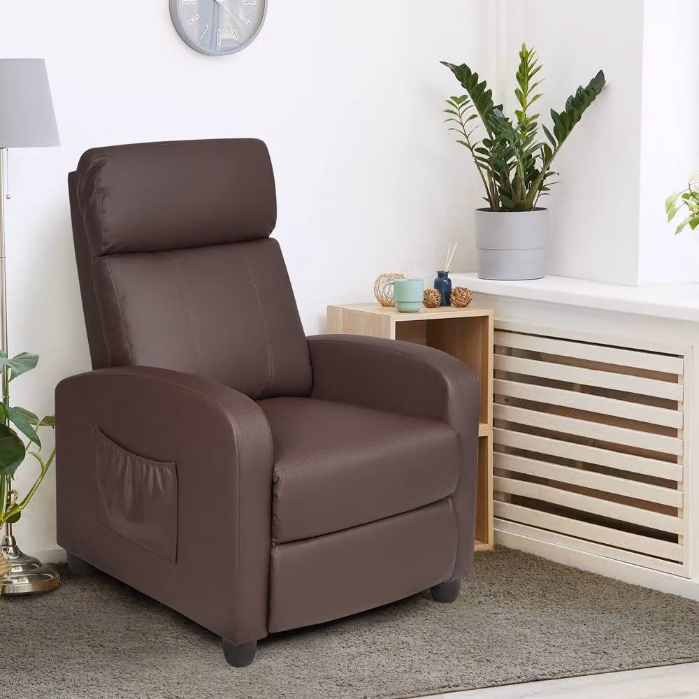 Costway Brown Synthetic Leather Recliner Armchair with Padded Single Sofa Design – 7