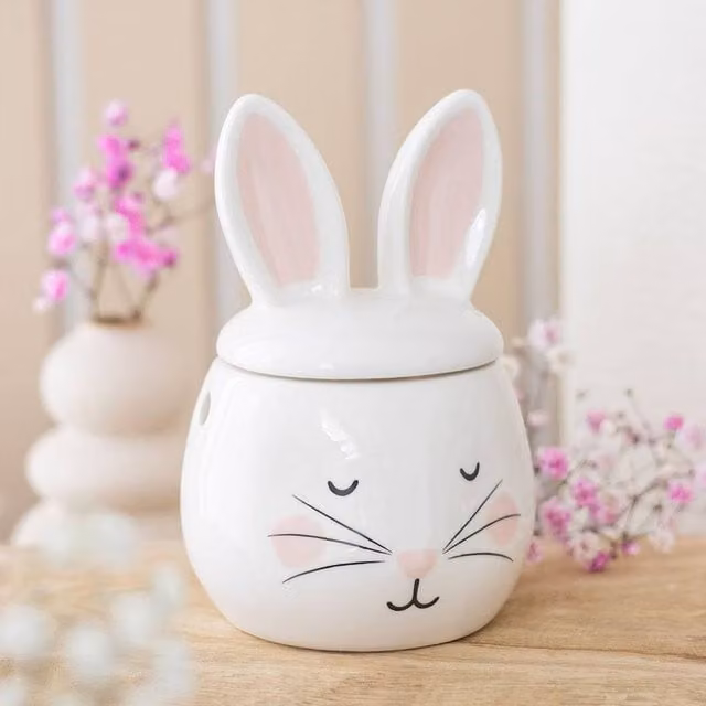 Uniqueful Bunny Face Ceramic Oil Burner in White, Height: 15 cm