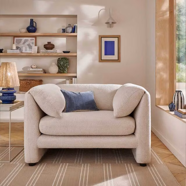 Furnishings For Less UK Chester Single Seater Armchair in Beige Boucle Fabric