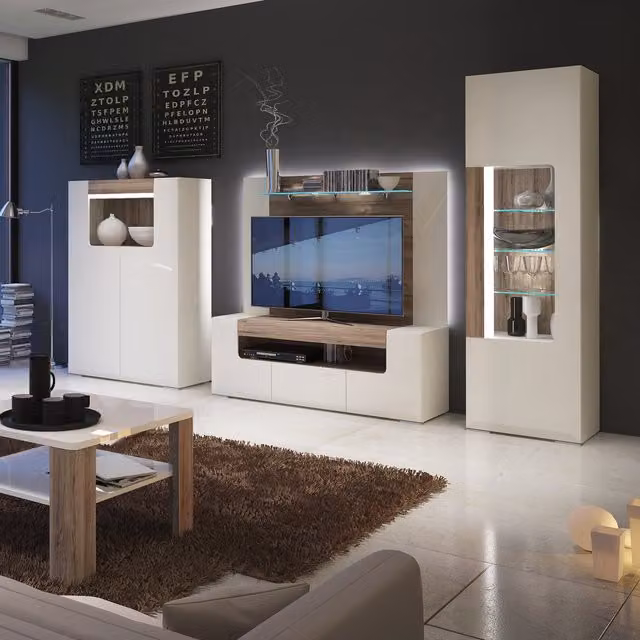 Furniture To Go Toronto Modern TV Cabinet in White and Oak, Width: 140 cm
