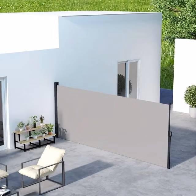 Outsunny Retractable Side Awning Garden Privacy Screen in Black and Light Grey, W/H: 400 x 180 cm