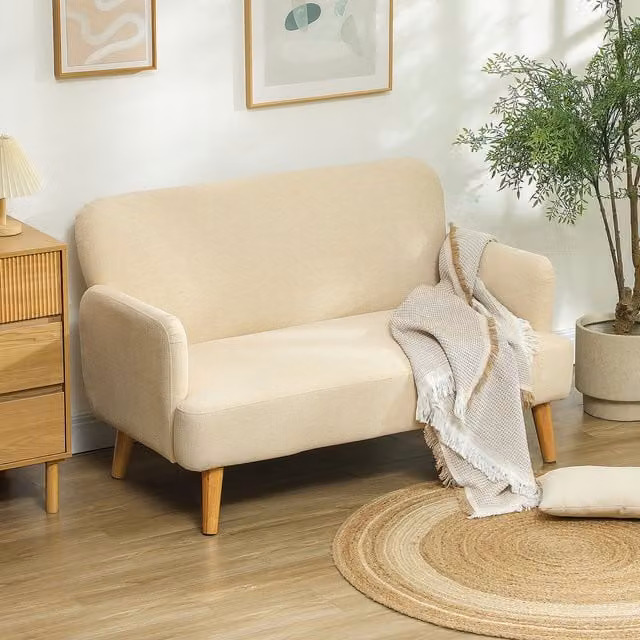 HOMCOM 2 Seater Velvet Upholstered Sofa with Solid Wood Legs in Beige