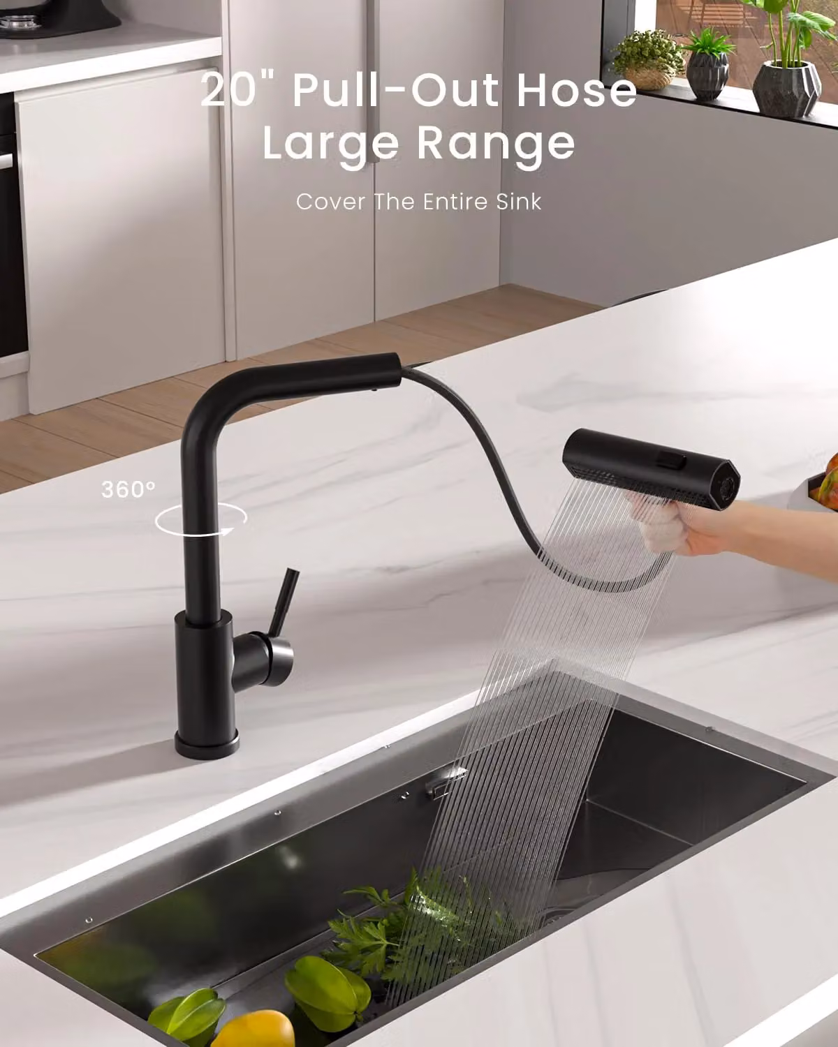 Appaso Stainless Steel Kitchen Tap with Pull Out Spray in Gold and Black – 3