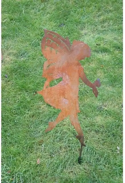 Poppyforge Large Fairy on Stake Garden Ornament in Brown Solid Steel