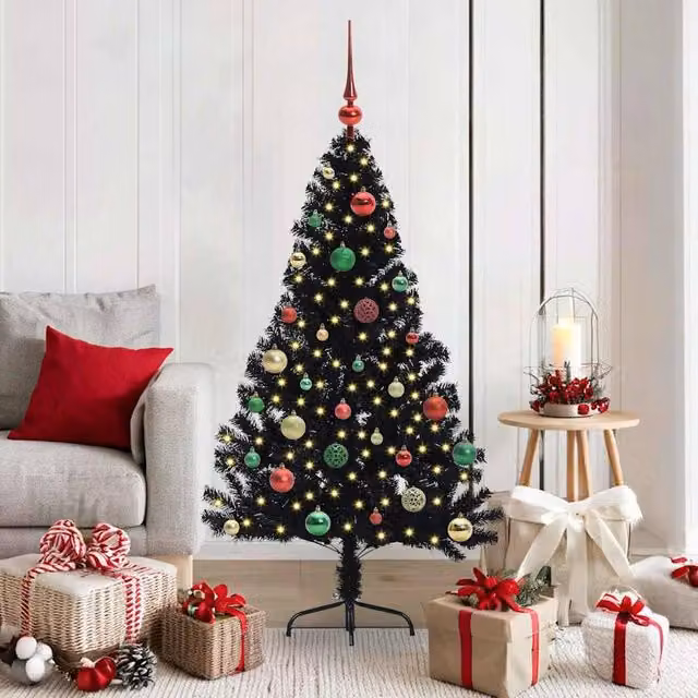 Berkfield Home Pre-lit Artificial Christmas Tree in Black, Height: 150 cm