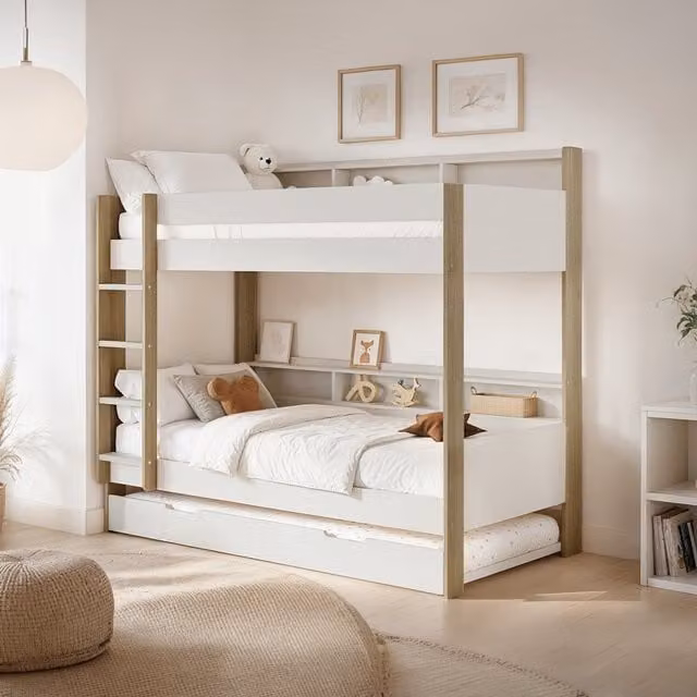 Noomi Bodie Childrens Storage Bunk Bed in Brown and White