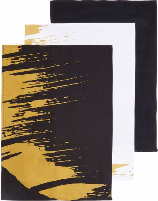 Orsina Set of 3 Flash Dash Graphic Tea Towels in Gold, Black and White – 1