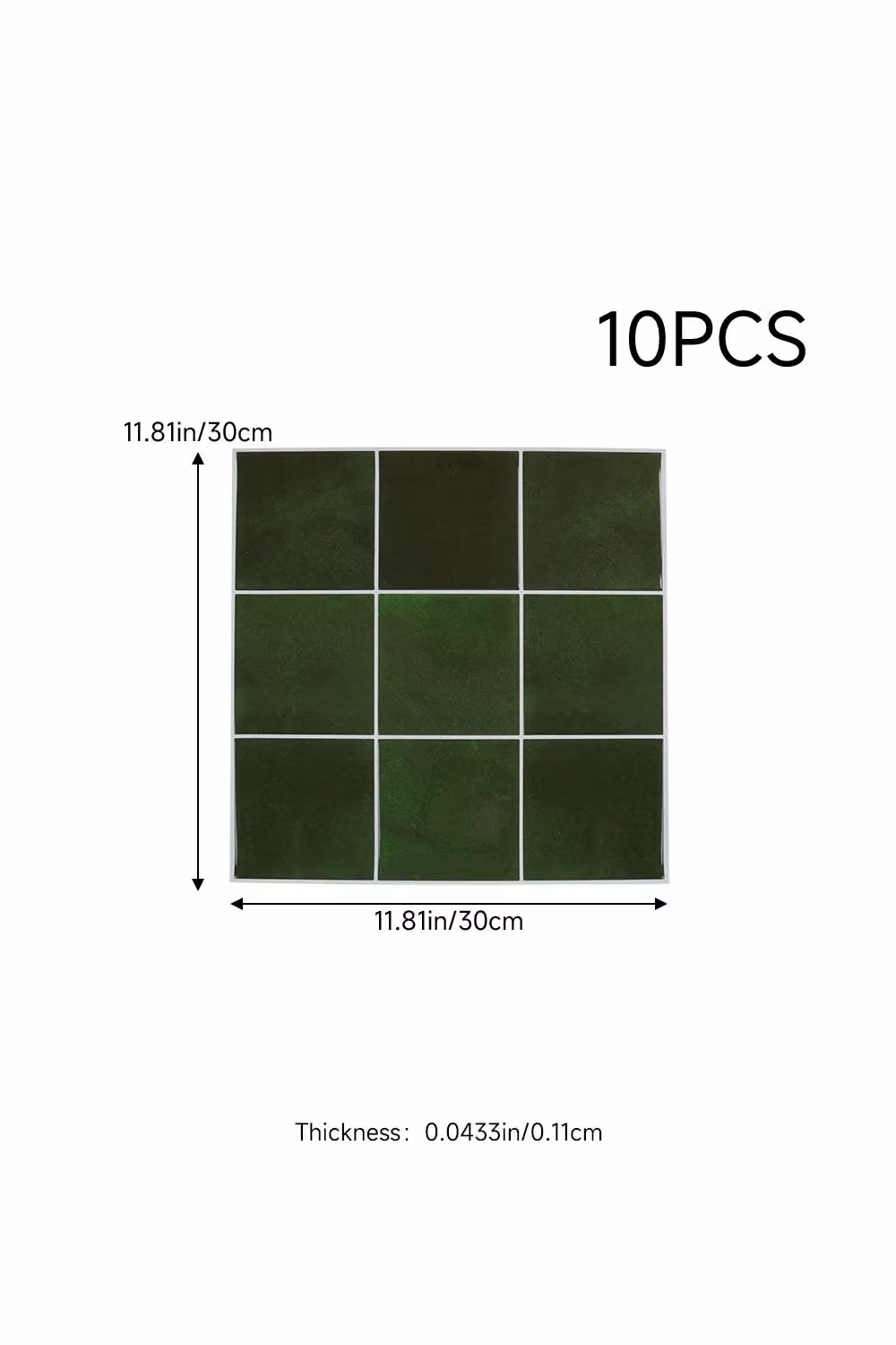Living and Home Set of 10 Self-adhesive Green 9-grid Square Wall Tile Stickers – 3