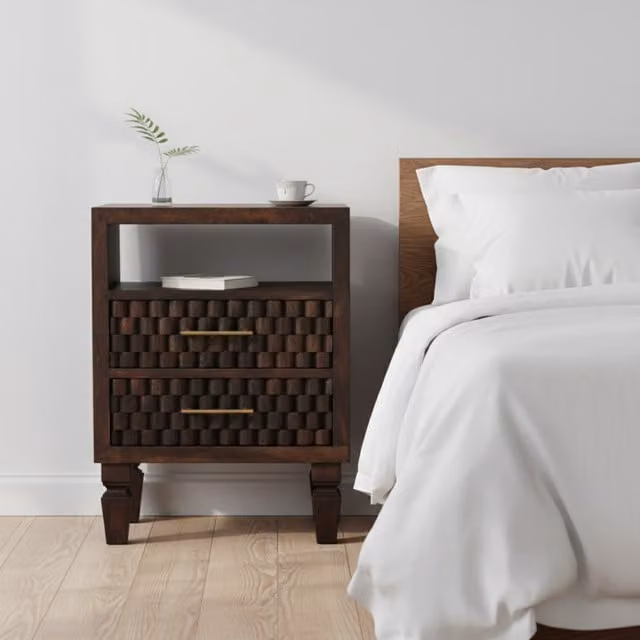 Artisan Furniture Mango Wood Cadiz Carved Bedside Table in Brown