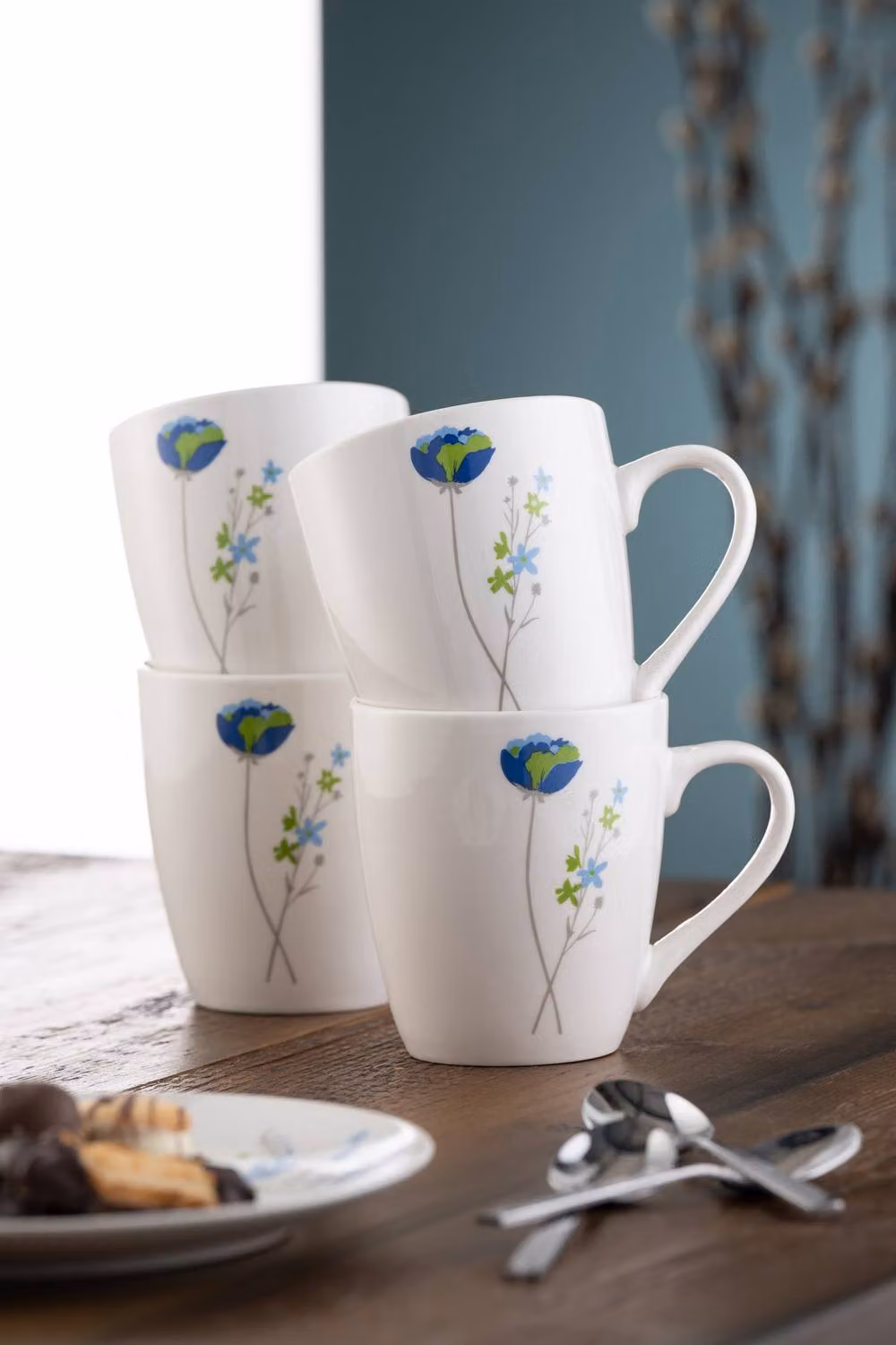 Belleek Living Indigo Bloom Floral Mug Set of 4 in Blue, Green and White – 2