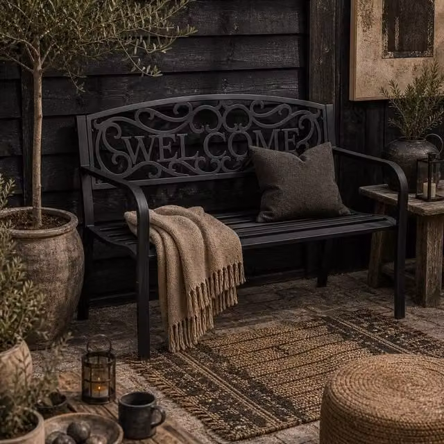 Wyld Haus Rolare Two Seater Outdoor Garden Bench in Black Matt Steel, W: 127 cm – 1