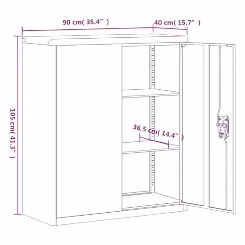 vidaXL Metal File Cabinet in Anthracite with Lock and Adjustable Shelves, W/D/H: 90 x 40 x 145 cm – 2