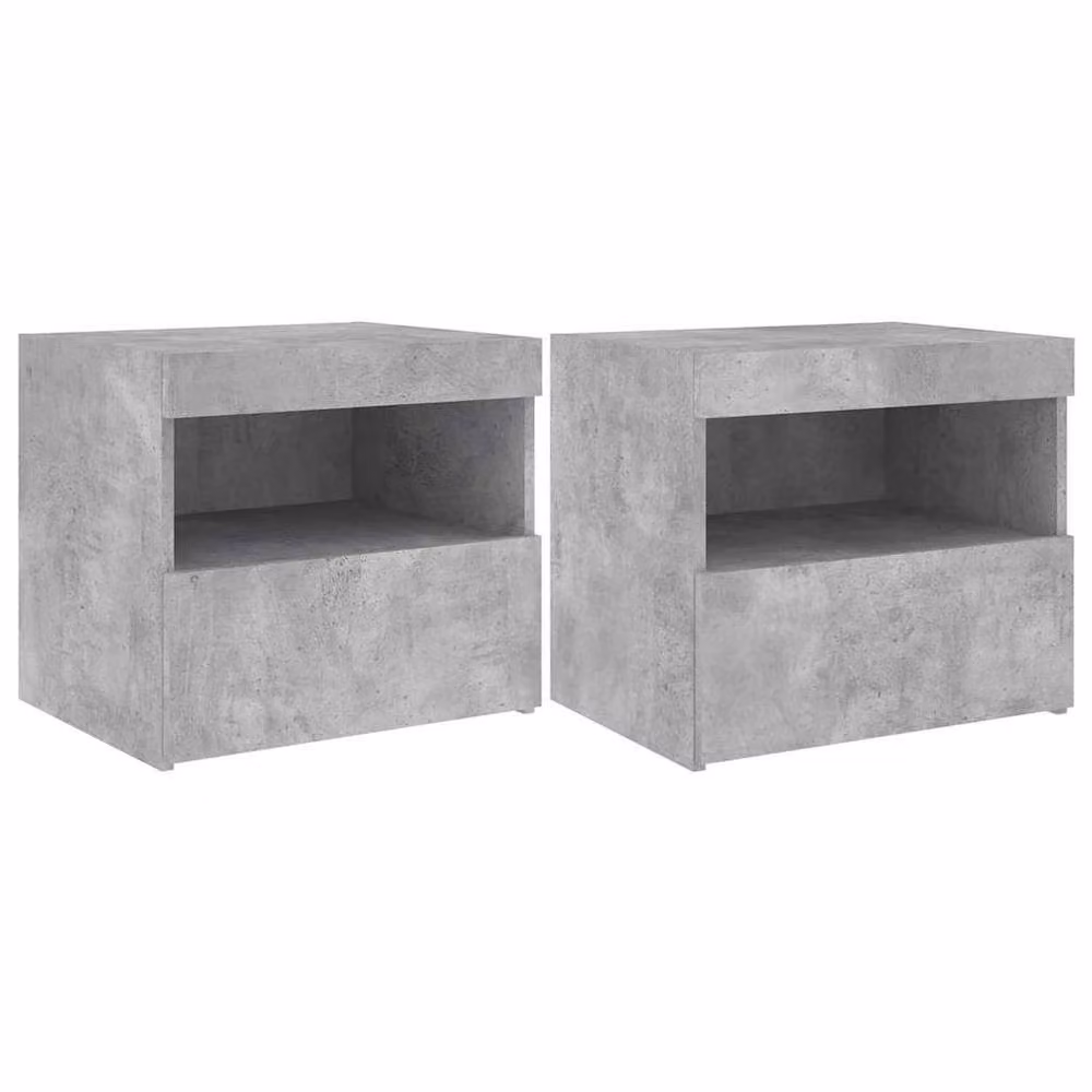 Berkfield Home Beautiful Bedside Cabinets with Integrated LED Lights, Set of 2, Concrete Grey, W/D/H: 50 x 40 x 45 cm – 3