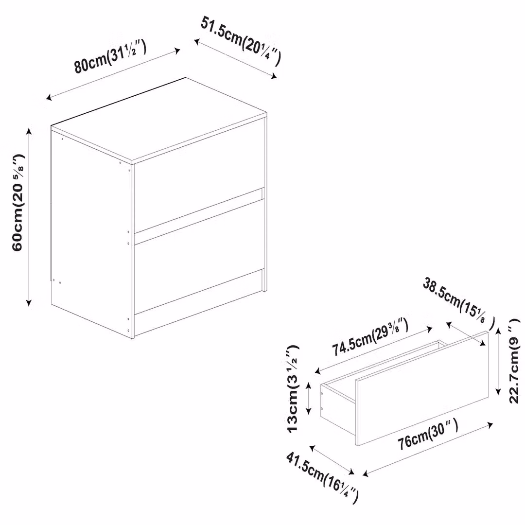 EONLION 2-Drawer Chest Dresser with Adjustable Feet in Grey – 2