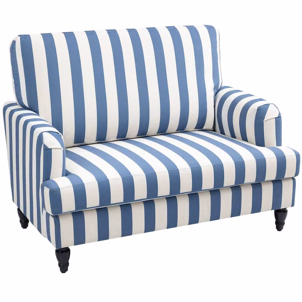 Wyld Haus Yosefi Blue and White Striped Velvet Cuddle Chair with Armrests – 2