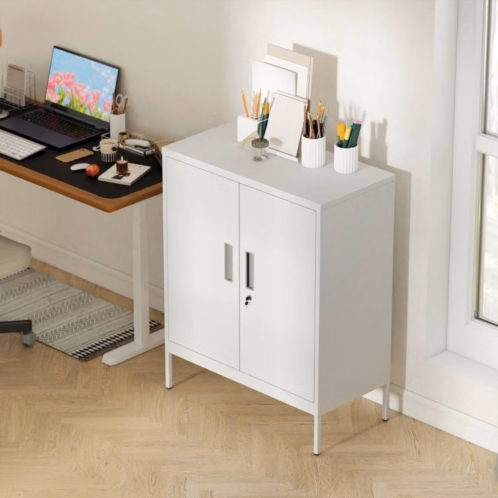 STILVORA Modern White Metal Storage Cabinet with Lock and Adjustable Shelves, W/D/H: 80 x 40 x 100 cm – 2