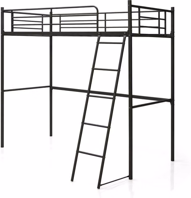 Costway Modern Black Metal Single Loft Bed for Children