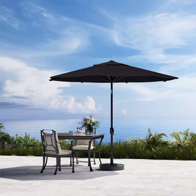 3M Komore Black Metal Garden Parasol Patio Umbrella with Freestanding Base