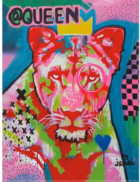 Jessi Dahlquist @Queen Multicolour Animal Portrait Paper Poster